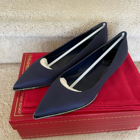 Rene Caovilla ballerina satin crystal embellished flats 37 7 - Picture 2 of 9